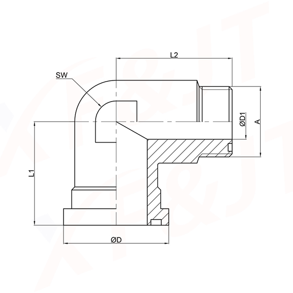 SAE flange adapter-90° with male BSPP thread & 60° inner cone